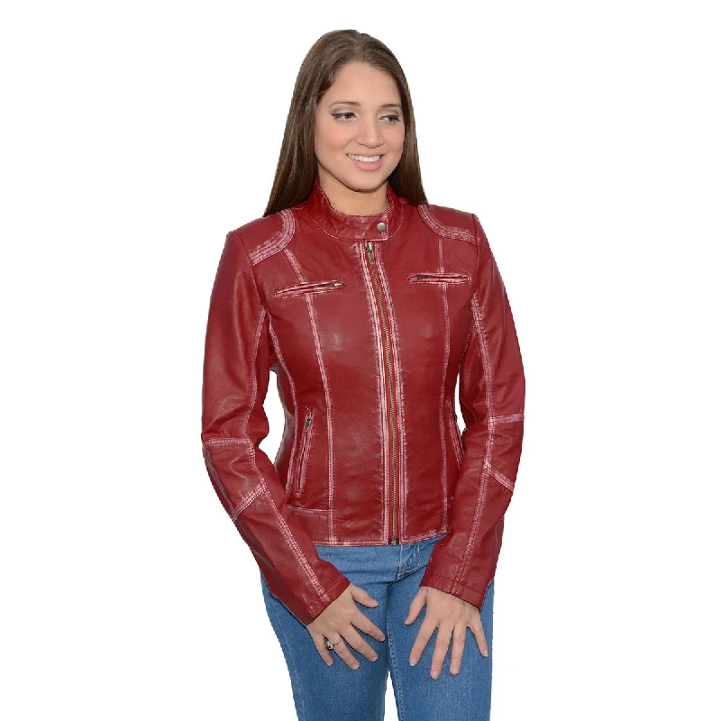 Milwaukee Leather SFL2830 Women's Red Scuba Style Sheepskin Fashion Leather Jacket Appliqued Jacket Beaded Jacket Sequined Jacket