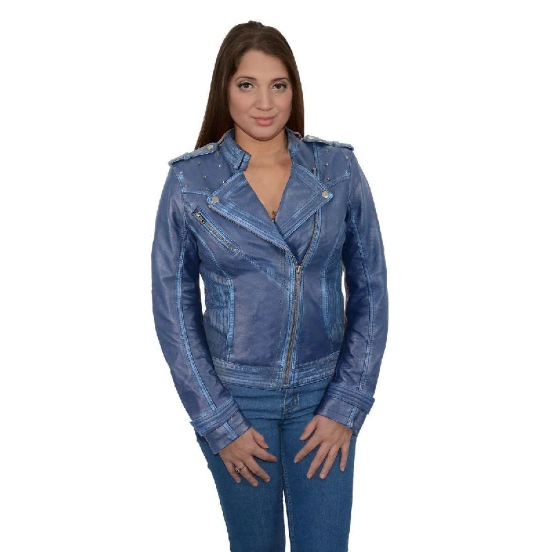 Milwaukee Leather Women's Maiden Royal Blue Premium Sheepskin Motorcycle Fashion Leather Jacket with Studs SFL2840 Oversized Jacket Tailored Jacket Straight Jacket