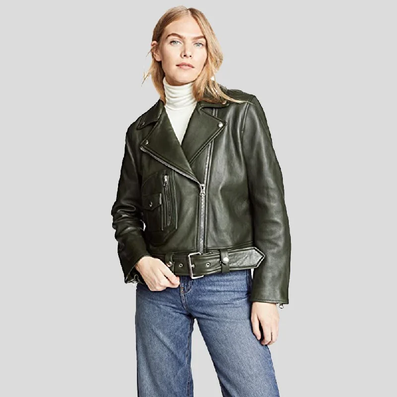 Raqeul Black Biker Leather Jacket Zippered Front Buttoned Front Snap Front
