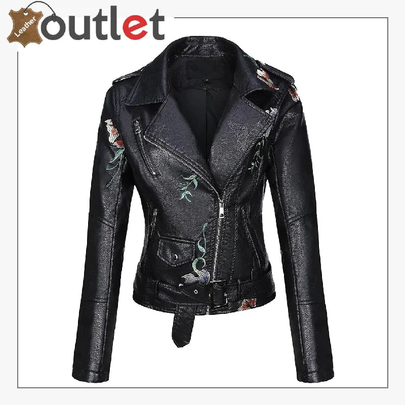 Real Black Leather studded jacket For Women Quilted Jacket Puffer Jacket Insulated Jacket