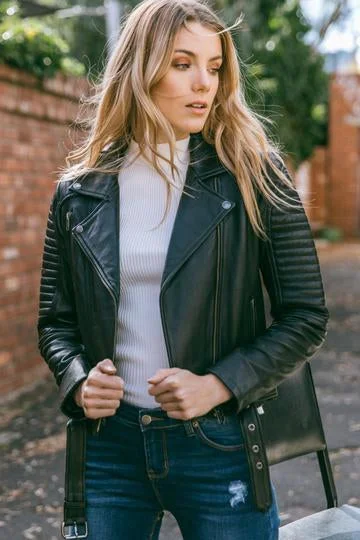 Sophie's Leather Motorcycle Jacket for Women Cardigan Sweater Pullover