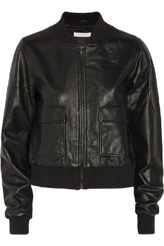 Super Barry Women Bomber Black Leather Jackets Appliqued Jacket Beaded Jacket Sequined Jacket