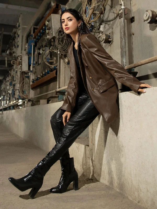 Double Breasted Leather Jacket Bomber Jacket Anorak Windbreaker