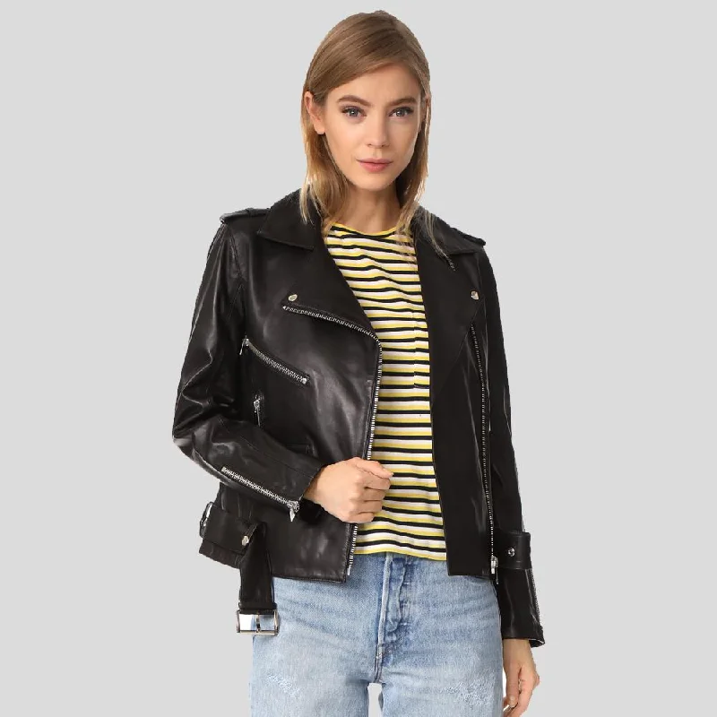 Whitley Black Biker Leather Jacket Oversized Jacket Tailored Jacket Straight Jacket