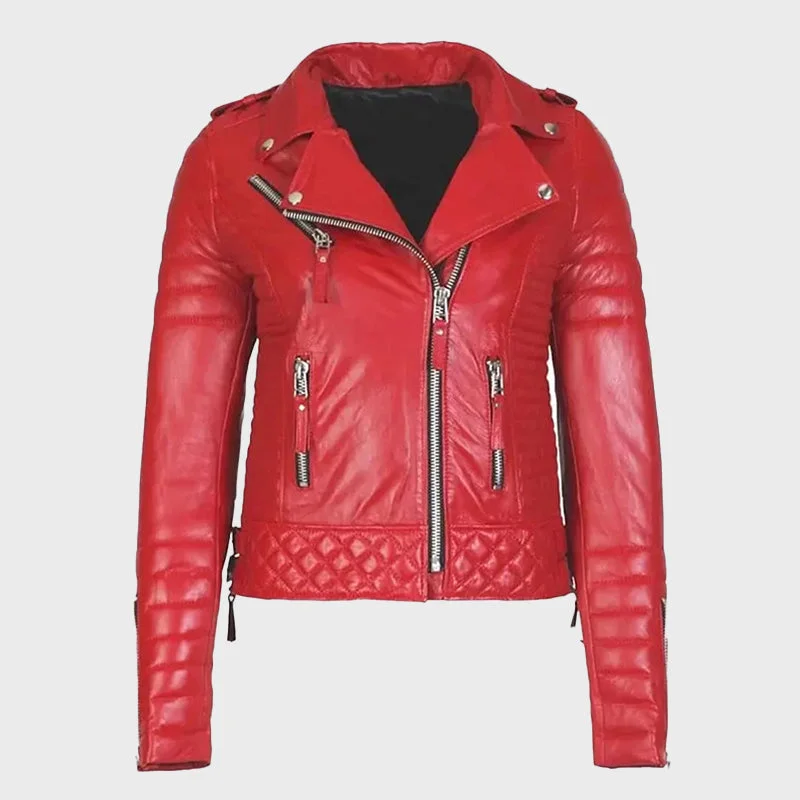 Women's Boda Style Quilted Red Jacket Fleece Fabric Down Fabric Feather Fabric