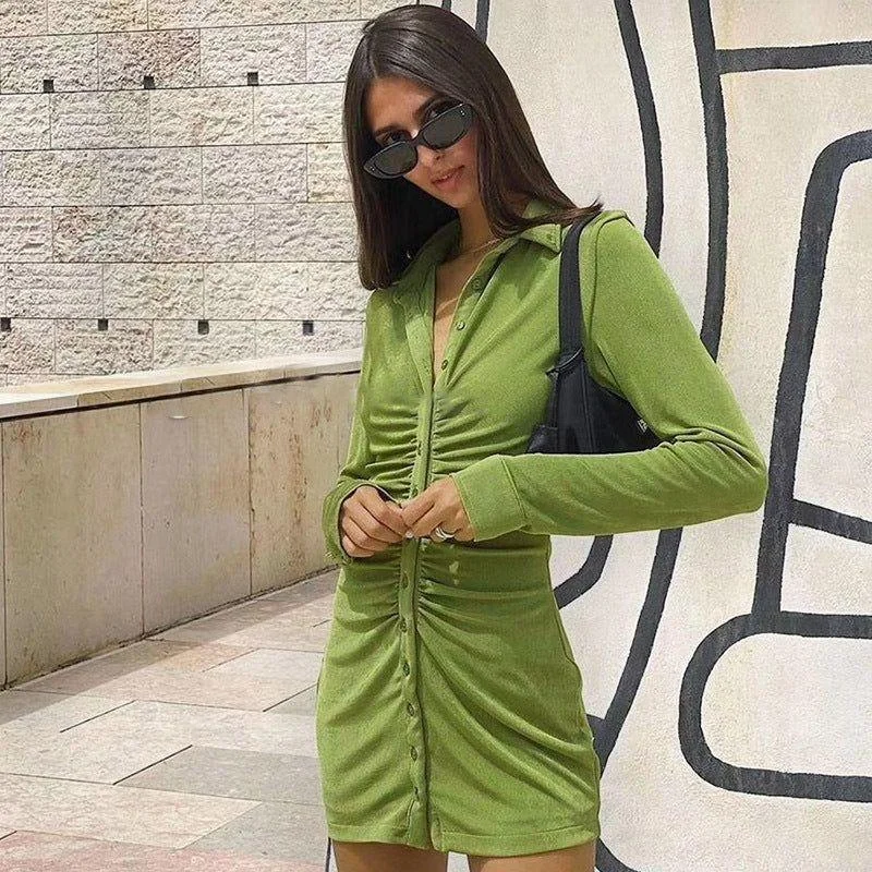 Blooms Love Ruched Long Sleeve Mini Dress Cozy Knitted Mini Dress