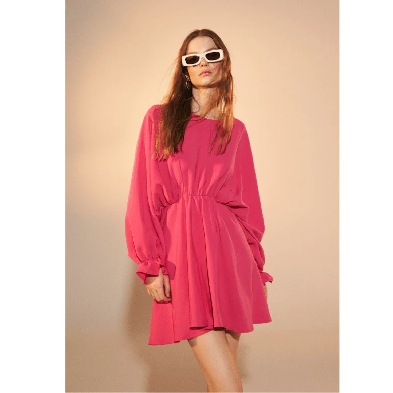 July Ruffled Mini Dress in Virtual Pink Fashionable Pleated Mini Dress