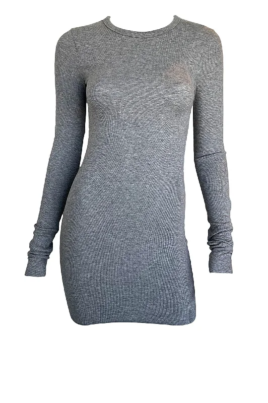 Long Sleeve Crewneck Mini Dress Comfortable Smocked Mini Dress