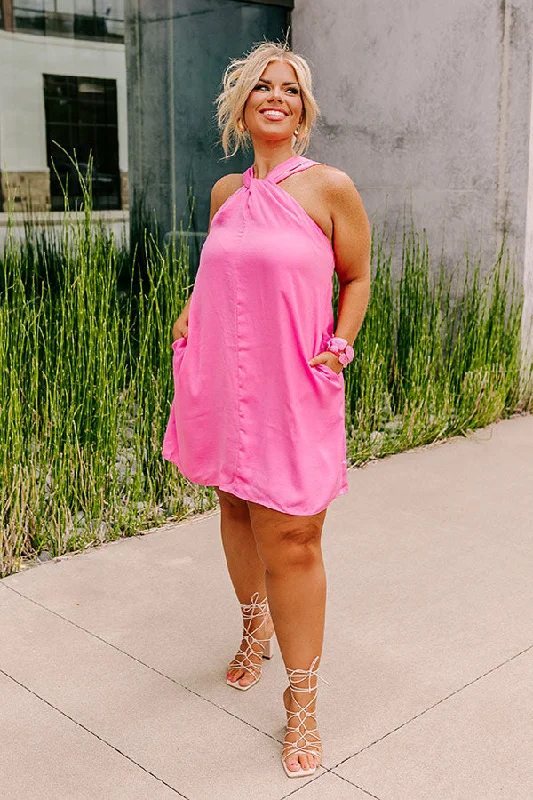 NYC Dreams Mini Dress In Bubblegum Pink Curves Elegant Silk Mini Dress