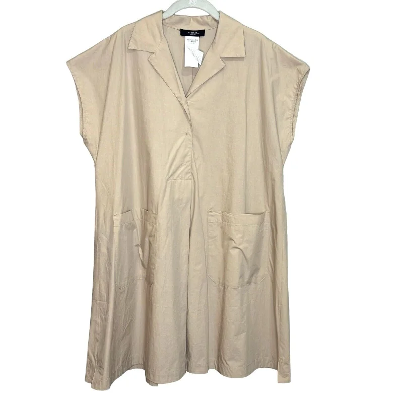 Weekend Max Mara Beige Benny Poplin Cotton Pleated Mini Dress Size 10 $197 Trendy Off-Shoulder Dress Mini