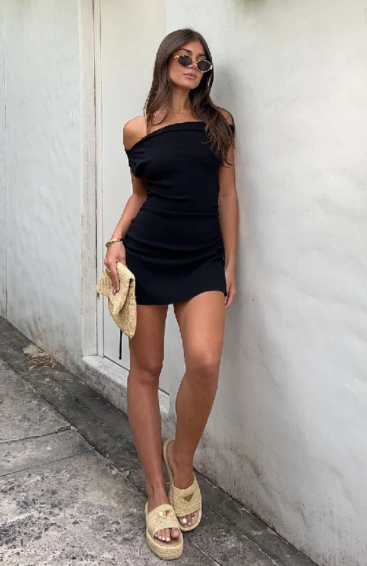 Worth It Knit Mini Dress Black Stylish Sweetheart Neck Mini Dress