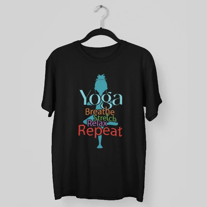 Yoga Breathe stretch Relax Repeat Round Neck Half Sleeve Classic T-Shirt Mesh Blend Leather Blend Suede Blend Yoga Breathe stretch Relax Repeat Round Neck Half Sleeve Classic T-Shirt Mesh Blend Leather Blend Suede Blend