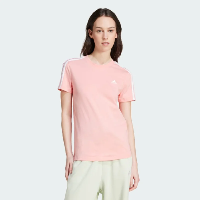 ADIDAS WOMEN'S ESSENTIALS SLIM 3-STRIPES PINK TEE Chenille Blend Fleece Blend Nylon Blend ADIDAS WOMEN'S ESSENTIALS SLIM 3-STRIPES PINK TEE Chenille Blend Fleece Blend Nylon Blend