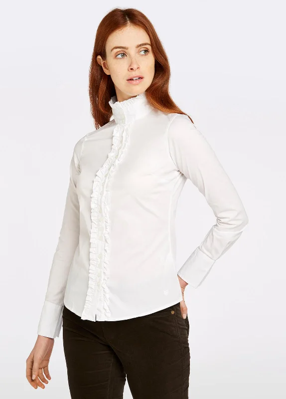 Chamomile Shirt - White Collared T-Shirt Boat Neck A-Line