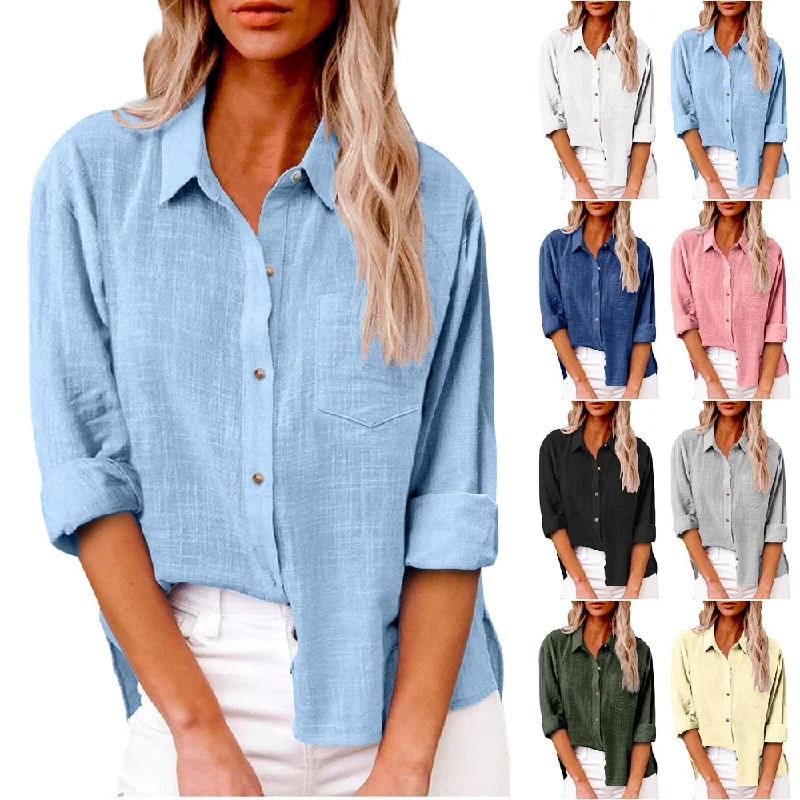 Cotton Linen Women Clothing Comfortable Long Sleeve New Shirts for Women Oversized T-Shirt Spandex breathable