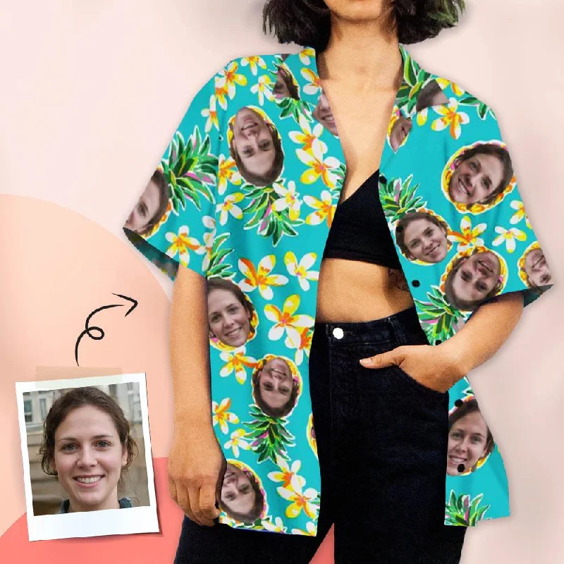 Custom Face Shirt Personalised Hawaiian Shirt Pineapple Flower Gift For Her Basic T-Shirt Crew Neck Short Sleeve Custom Face Shirt Personalised Hawaiian Shirt Pineapple Flower Gift For Her Basic T-Shirt Crew Neck Short Sleeve