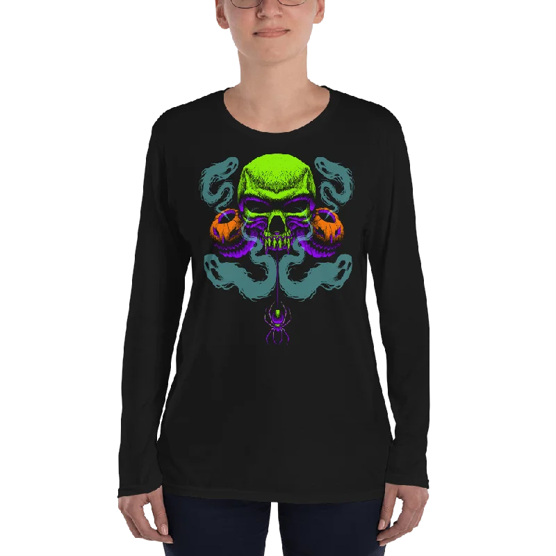 Happy Haunting Anvil 884L Ladies' Lightweight Long Sleeve Tee with Tear Away Label Sequined Glittery Shiny Happy Haunting Anvil 884L Ladies' Lightweight Long Sleeve Tee with Tear Away Label Sequined Glittery Shiny