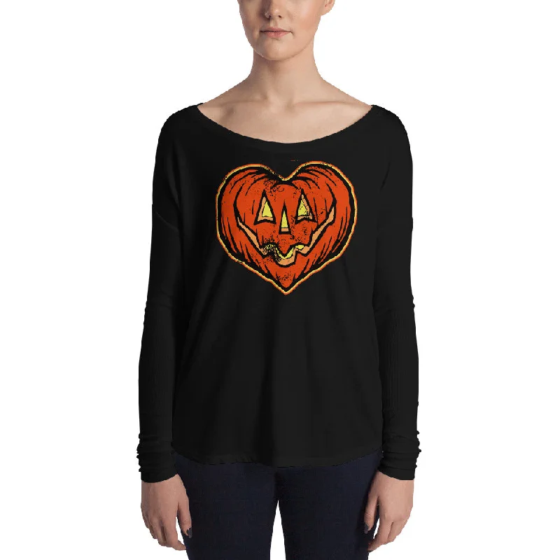 I Love Halloween Ladies' Long Sleeve Tee Ribbed T-Shirt High Neck Heavyweight