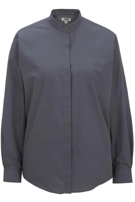Ladies' Dark Grey Banded Collar Broadcloth Shirt Wool Fabric Cashmere Fabric Tweed Fabric Ladies' Dark Grey Banded Collar Broadcloth Shirt Wool Fabric Cashmere Fabric Tweed Fabric