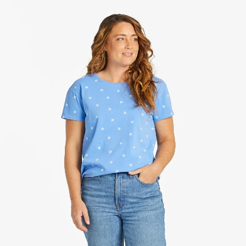 Life is Good. Women's Paw Print Pattern Crusher-LITE Easy Tee, Cornflower Blue Fleece Nylon Spandex Life is Good. Women's Paw Print Pattern Crusher-LITE Easy Tee, Cornflower Blue Fleece Nylon Spandex