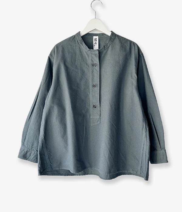 MHL./SOFT HOPSACK P/O SHIRT WOMENS (MID BLUE) Zippered Front Buttoned Front Snap Front MHL./SOFT HOPSACK P/O SHIRT WOMENS (MID BLUE) Zippered Front Buttoned Front Snap Front
