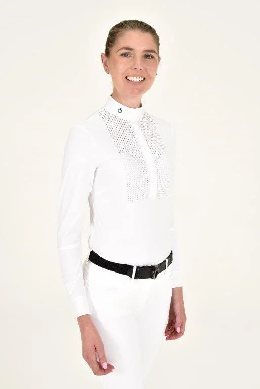 Perforated Bib L/S Shirt - White Striped Floral Plaid