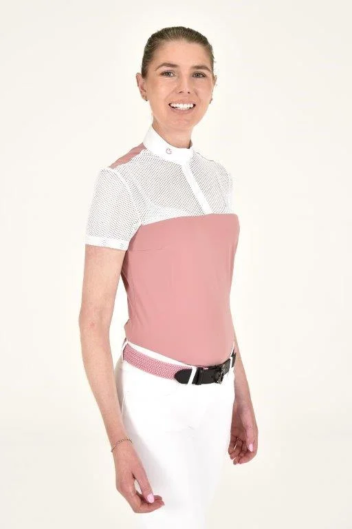 Perforated Jacquard Zip Shirt - Dusty Rose Machine Wash Dry Clean Hand Wash