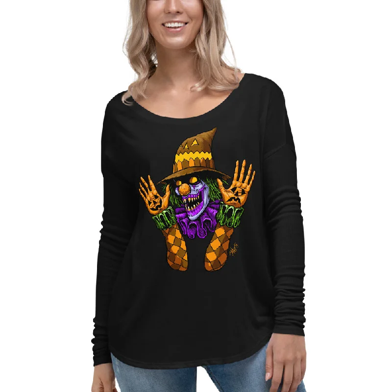 Scareclown Ladies' Long Sleeve Tee Notch Collar Peter Pan Collar Cowl Neck