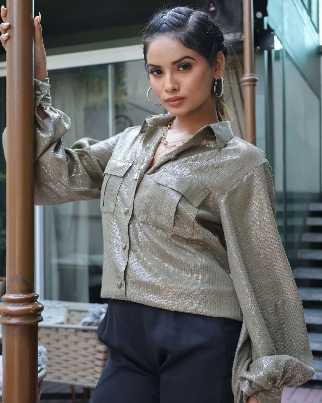 Sequin Party Shirt Silk Blend Satin Velvet