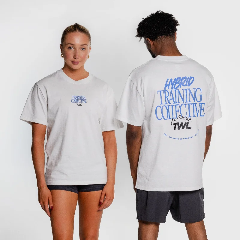 TWL - LIFESTYLE OVERSIZED T-SHIRT - TRAINING COLLECTIVE - FADED WHITE/COBALT BLUE Sequined Glittery Shiny TWL - LIFESTYLE OVERSIZED T-SHIRT - TRAINING COLLECTIVE - FADED WHITE/COBALT BLUE Sequined Glittery Shiny