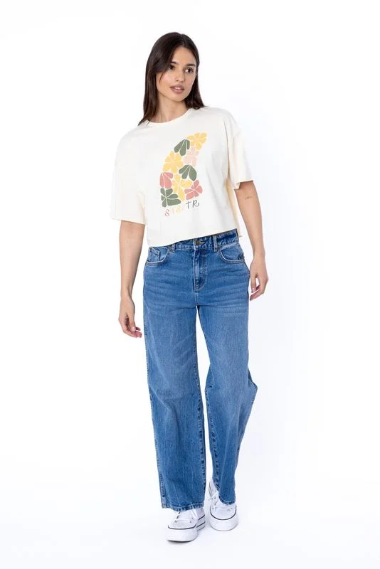 Sisstr Womens Floral Fin Crop Knit T-Shirt - Sea Salt Spandex Blend Rayon Blend Denim Blend Sisstr Womens Floral Fin Crop Knit T-Shirt - Sea Salt Spandex Blend Rayon Blend Denim Blend