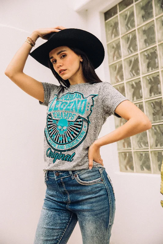 Women's Cotton American Legend Graphic Print Light Gray T-shirt Houndstooth Herringbone Solid Women's Cotton American Legend Graphic Print Light Gray T-shirt Houndstooth Herringbone Solid