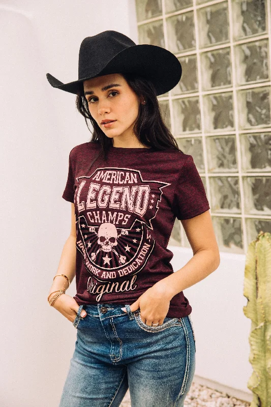 Women's Cotton American Legend Graphic Print Wine T-shirt Anti-Shrink Durable Soft