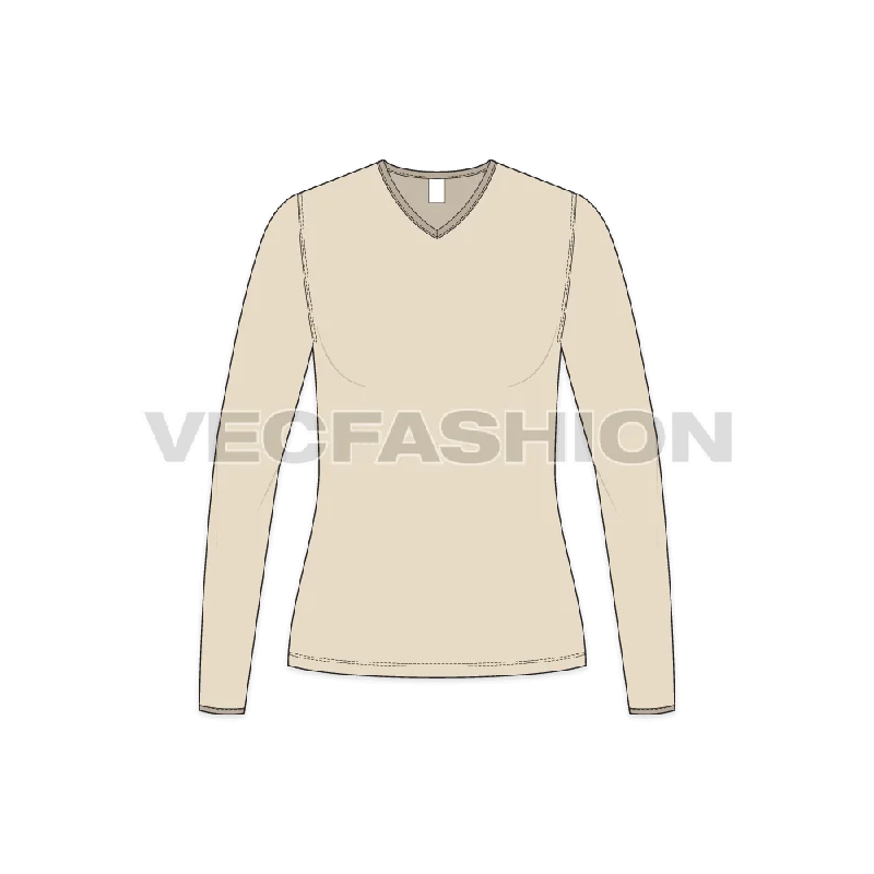 Women's Full Sleeves V Neck Ringer Tee Fashionable Trendy Casual