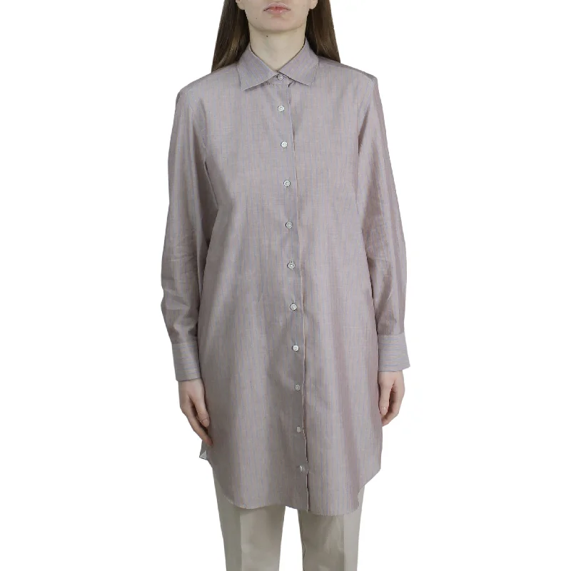 Women's regular long striped cotton and linen shirt Carlo Riva Denim Fabric Leather Fabric Suede Fabric Women's regular long striped cotton and linen shirt Carlo Riva Denim Fabric Leather Fabric Suede Fabric