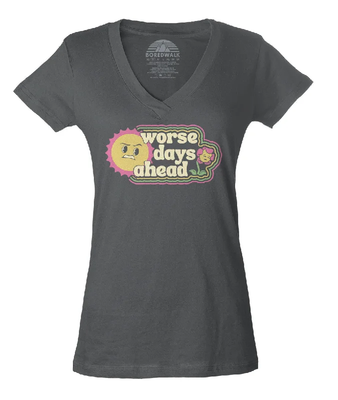 Women's Worse Days Ahead Vneck T-Shirt Hooded Caped Shawl Collar