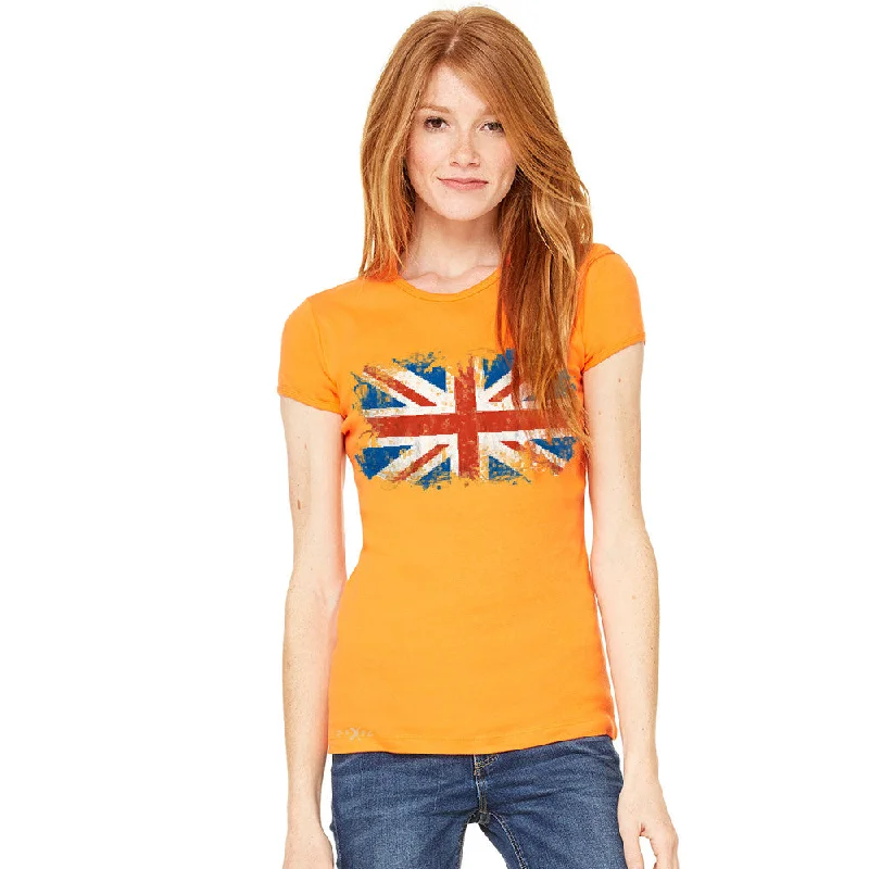 Zexpa Apparel™ Distressed Atilt British Flag UK Women's T-shirt Patriotic Tee Welt Pockets Slit Pockets Flap Pockets Zexpa Apparel™ Distressed Atilt British Flag UK Women's T-shirt Patriotic Tee Welt Pockets Slit Pockets Flap Pockets
