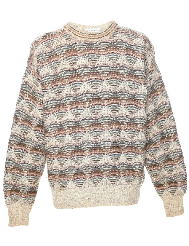 Geometric Pattern Jumper - L Ribbed Striped Patterned