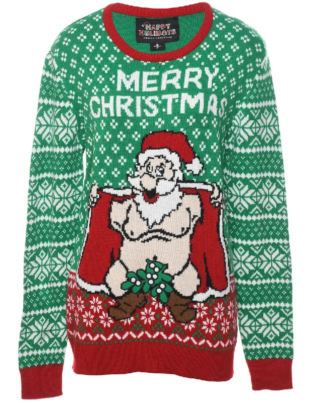 Santa Claus Christmas Jumper - S Satin Blend Silk Blend Wool Blend
