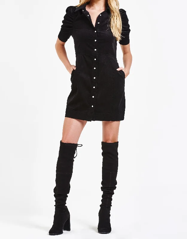 ADELINE BUTTON DOWN DRESS BLACK CORDUROY