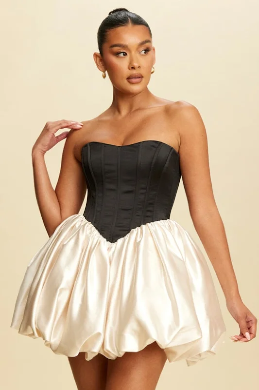Black-Champagne Balloon Puff Dress
