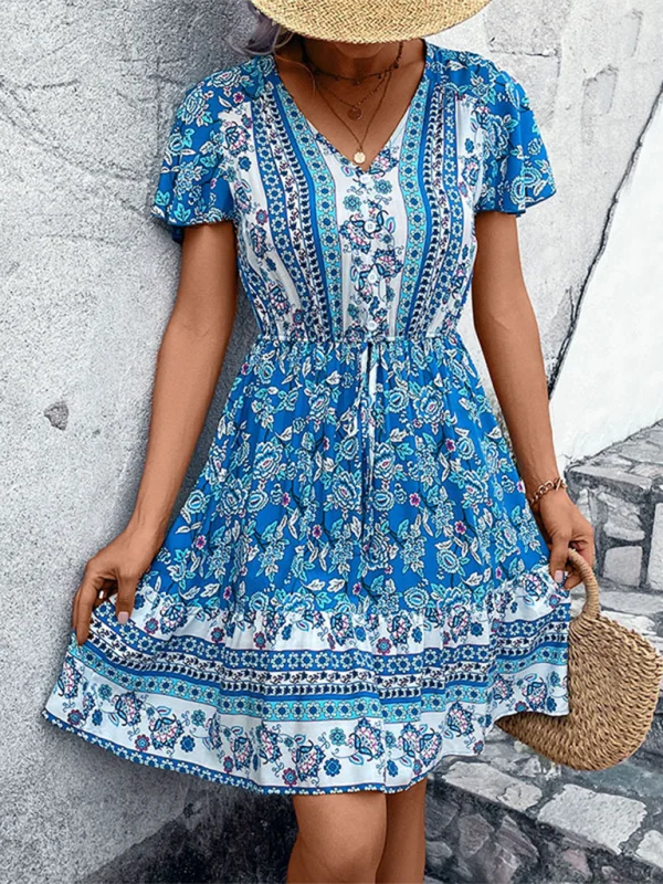 Blue Zone Planet | Valentina's Bohemian N-Neck Ethnic Floral Mini Dress Cozy Jersey Mini Dress Blue Zone Planet | Valentina's Bohemian N-Neck Ethnic Floral Mini Dress Cozy Jersey Mini Dress