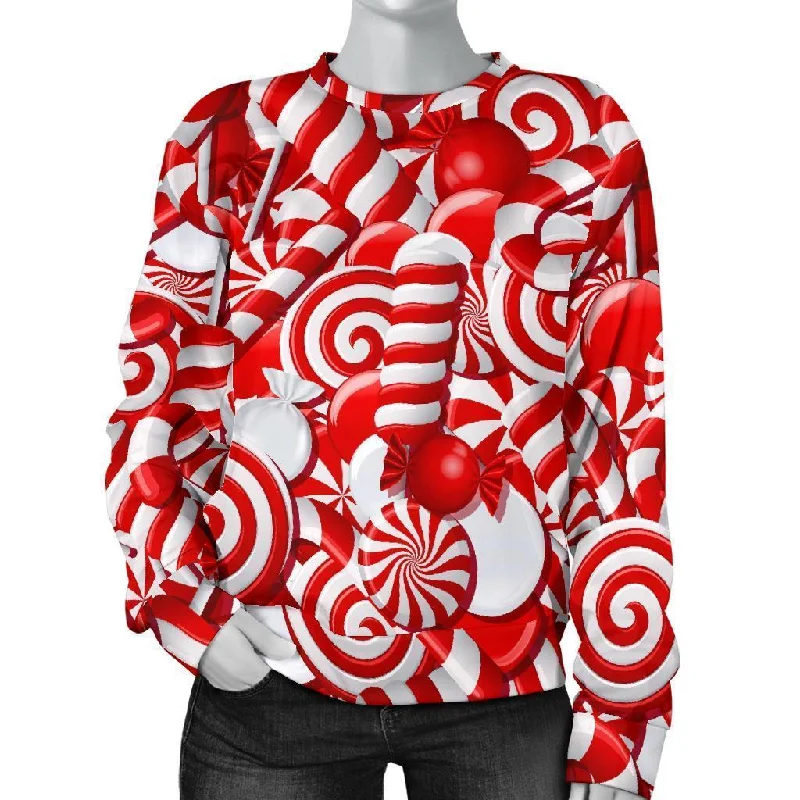 Candy Cane Print Pattern Women's Sweatshirt Oversized Hoodie Comfort Casual