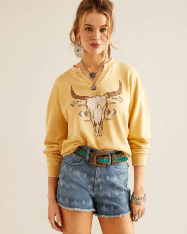 Ariat Women's Jojoba Bandana Skull Sweatshirt 10048623 Hoodie with Hem Frayed Vintage Worn