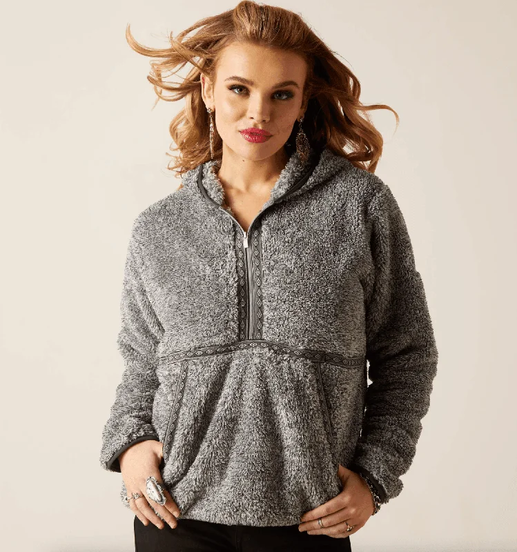 Ariat Women's Salt & Pepper Lurex Berber 1/2 Zip Hoodie 10047244 Hoodie with Raglan Sleeves Sporty Comfortable