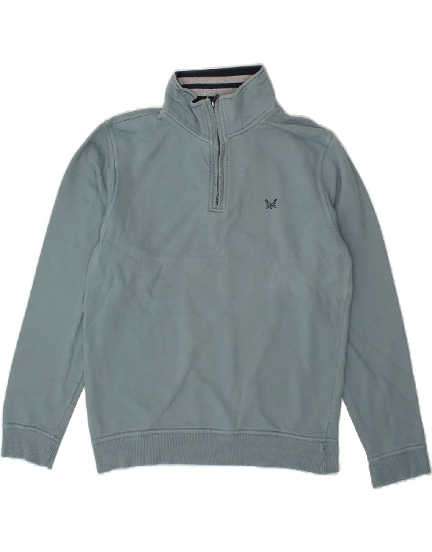 CREW CLOTHING Mens Zip Neck Sweatshirt Jumper Medium Grey Cotton Hoodie with Print Artistic Unique