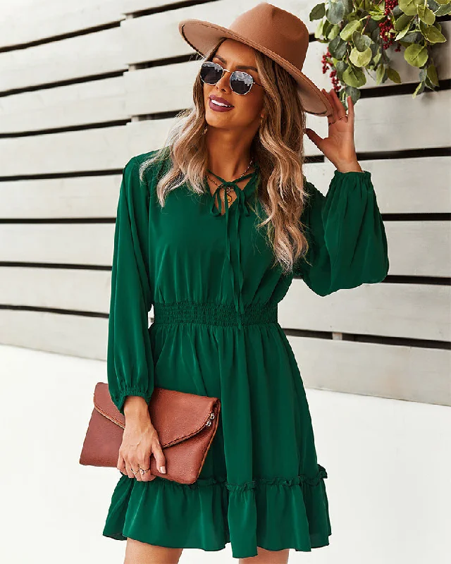 Dillon Ruffle Trim Dress - Hunter Green