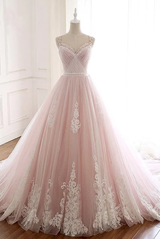 Elegant Pink Sweetheart Tulle Lace Appliques Lace up Prom Evening Dresses WK648