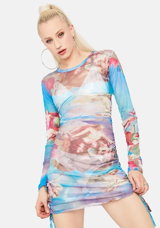 Front Row In Heaven Mesh Mini Dress Stylish Button-Down Mini Dress