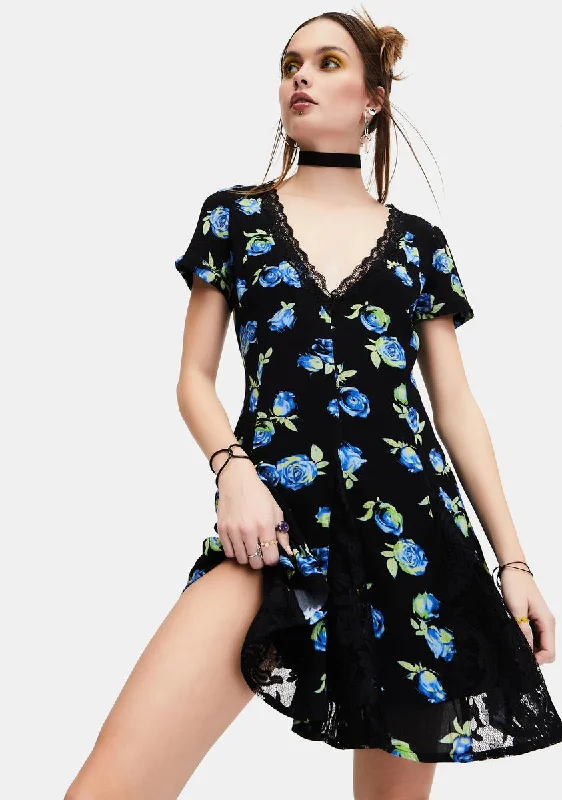 Grander Tales Floral Mini Dress Comfortable Fit-and-Flare Mini Dress